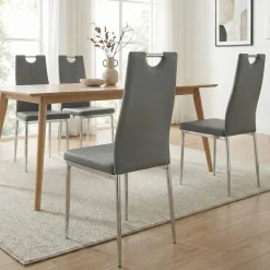 Set 4 sedie sala da pranzo moderne in ecopelle grigio con gambe in acciaio Ginevra Gihome®