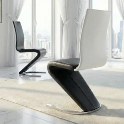 Set 2 sedie sala da pranzo moderne in ecopelle nero bianco gamba in acciaio Elina