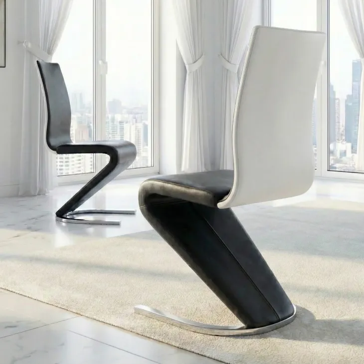 Set 2 sedie sala da pranzo moderne in ecopelle nero bianco gamba in acciaio Elina