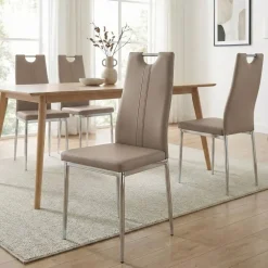 Set 4 sedie sala da pranzo moderne in ecopelle marrone con gambe in acciaio Ginevra Gihome®