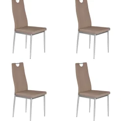 Set 4 sedie sala da pranzo moderne in ecopelle marrone con gambe in acciaio Ginevra Gihome®