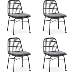 Set 4 sedie sala da pranzo moderne in rattan nero Alicia