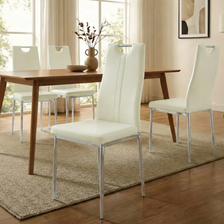 Set 4 sedie sala da pranzo moderne in ecopelle bianco avorio con gambe in acciaio Ginevra Gihome®