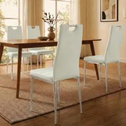 Set 4 sedie sala da pranzo moderne in ecopelle bianco avorio con gambe in acciaio Ginevra Gihome®