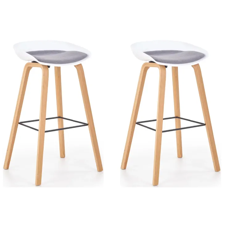 Set 2 sgabelli alti da bar imbottiti in tessuto bianco grigio Zoe