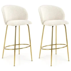 Set 2 sgabelli alti da bar in tessuto bianco panna oro Mabel