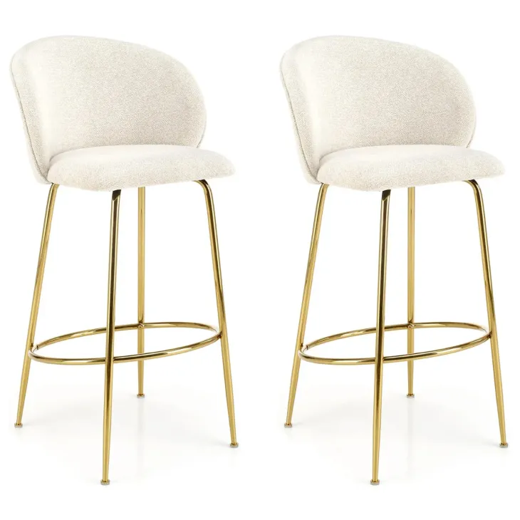 Set 2 sgabelli alti da bar in tessuto bianco panna oro Mabel