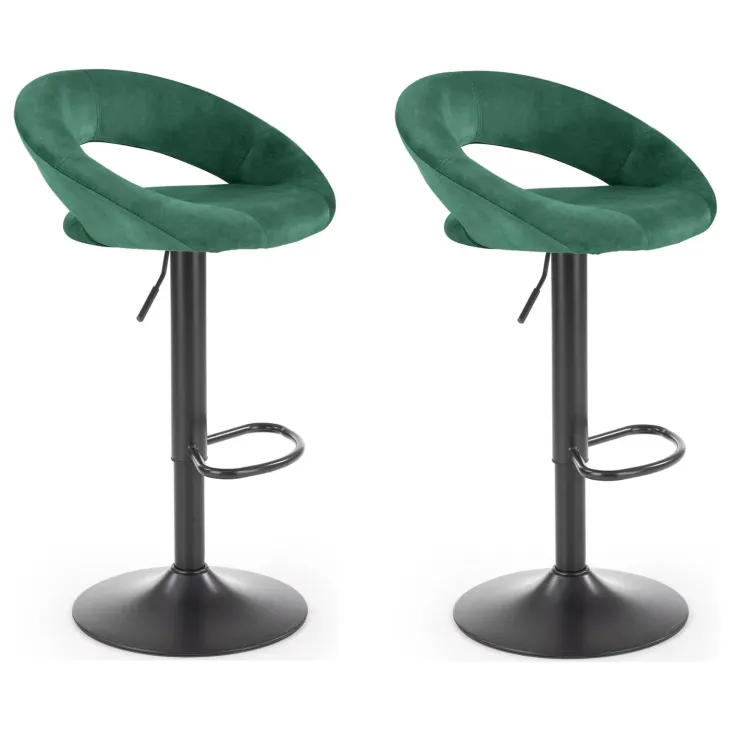 Set 2 sgabelli alti da bar regolabili in velluto verde Calipso