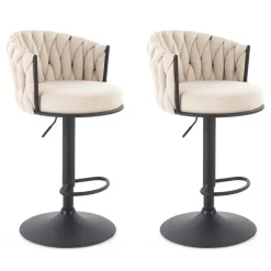 Set 2 sgabelli alti da bar regolabili in tessuto beige Monie