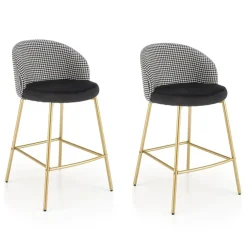 Set 2 sgabelli alti imbottiti da bar in velluto nero bianco oro Tauret
