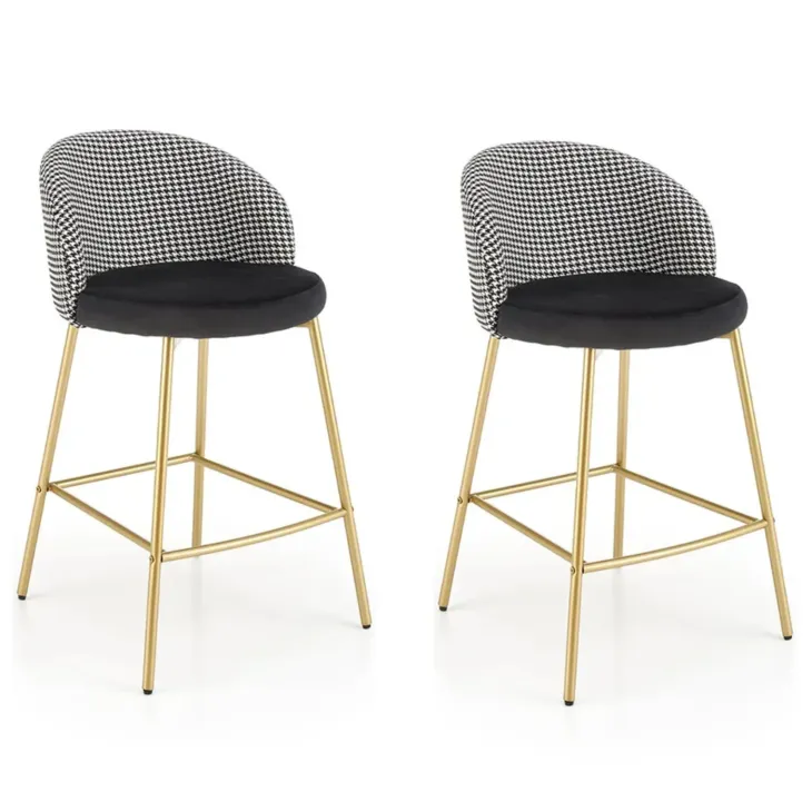 Set 2 sgabelli alti imbottiti da bar in velluto nero bianco oro Tauret