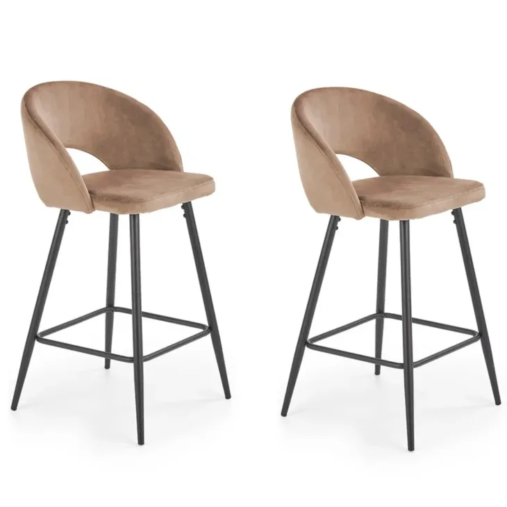 Set 2 sgabelli alti imbottiti da bar in velluto beige Fober