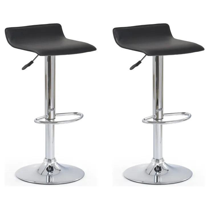 Set 2 sgabelli alti regolabili in ecopelle nero cromato Benji