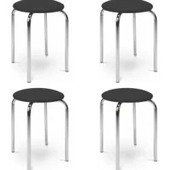 Set 2 sgabelli bassi con seduta in ecopelle e gambe in acciaio nero Mali