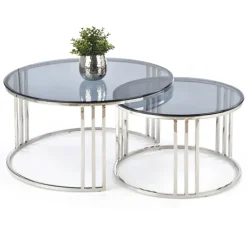 Set 2 tavolini da salotto rotondi vetro fumé acciaio cromato Love