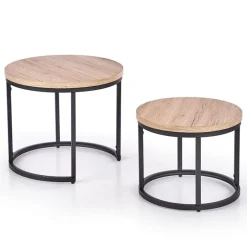Set 2 tavolini da salotto rotondi rovere nodato nero Tavira