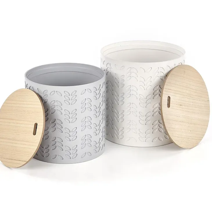 Set 2 tavolini da salotto rotondi bianchi opaco grigio Ennis