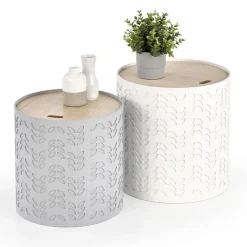 Set 2 tavolini da salotto rotondi bianchi opaco grigio Ennis