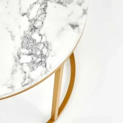 Set 2 tavolini rotondi da salotto effetto marmo bianco oro Lepi