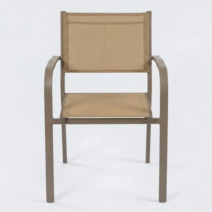 Set tavolo da giardino allungabile 200/300cm tortora + 4 sedie con braccioli tondi tortora Brezza