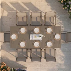 Set tavolo da giardino allungabile 160/240cm tortora + 4 sedie con braccioli tondi tortora Brezza
