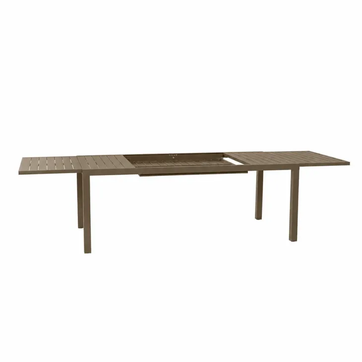 Set tavolo da giardino allungabile 200/300cm tortora + 6 sedie con braccioli tondi tortora Brezza