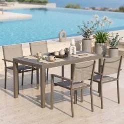 Set tavolo da giardino allungabile 160/240cm tortora + 4 sedie con braccioli quadrati tortora Brezza