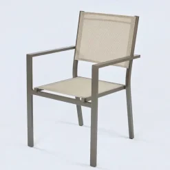 Set tavolo da giardino allungabile 200/300cm tortora + 6 sedie con braccioli quadrati tortora Brezza