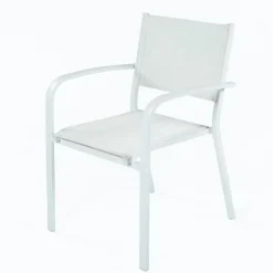 Set tavolo da giardino allungabile 160/240cm bianco + 4 sedie con braccioli tondi bianco Brezza
