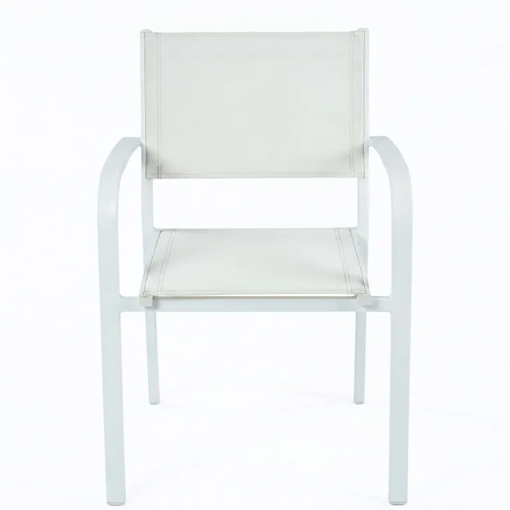 Set tavolo da giardino allungabile 200/300cm bianco + 6 sedie con braccioli tondi bianco Brezza