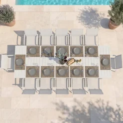 Set tavolo da giardino allungabile 200/300cm bianco + 6 sedie con braccioli tondi bianco Brezza