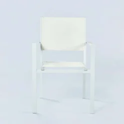 Set tavolo da giardino allungabile 160/240cm bianco + 4 sedie con braccioli quadrati bianco Brezza