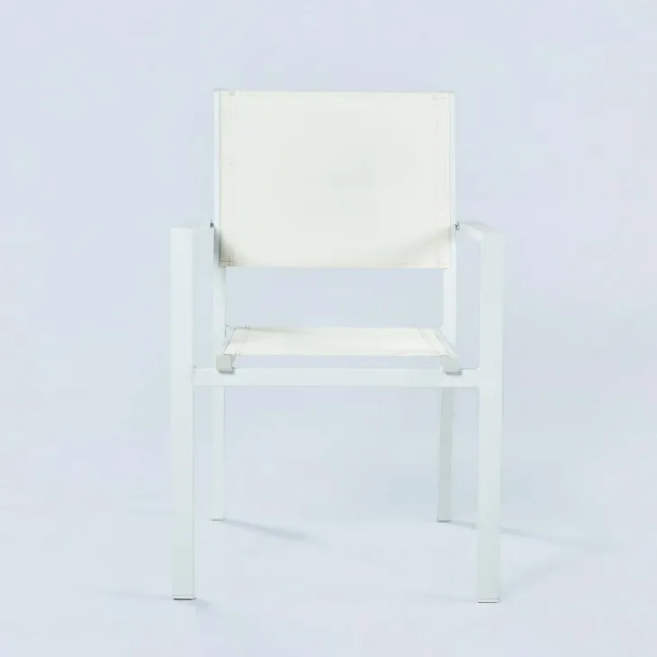 Set tavolo da giardino allungabile 160/240cm bianco + 4 sedie con braccioli quadrati bianco Brezza