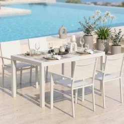 Set tavolo da giardino allungabile 160/240cm bianco + 4 sedie con braccioli quadrati bianco Brezza