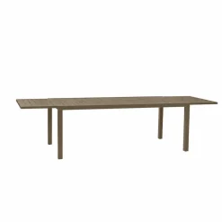 Set tavolo da giardino allungabile 200/300cm tortora + 4 sedie con braccioli quadrati tortora Brezza