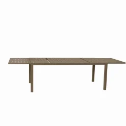 Set tavolo da giardino allungabile 200/300cm tortora + 4 sedie con braccioli quadrati tortora Brezza