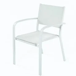 Set tavolo da giardino allungabile 200/300cm bianco + 4 sedie con braccioli tondi bianco Brezza