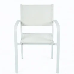 Set tavolo da giardino allungabile 200/300cm bianco + 4 sedie con braccioli tondi bianco Brezza