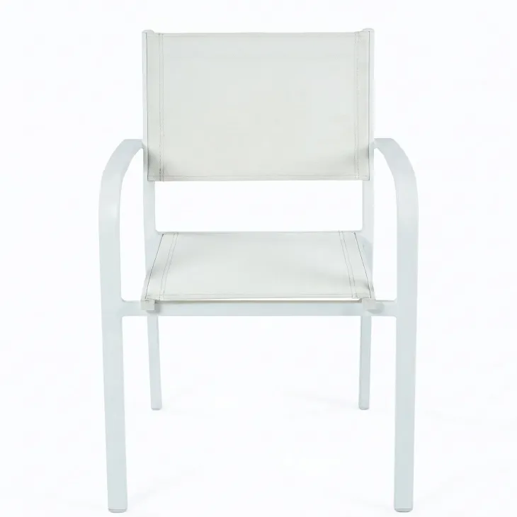 Set tavolo da giardino allungabile 200/300cm bianco + 4 sedie con braccioli tondi bianco Brezza