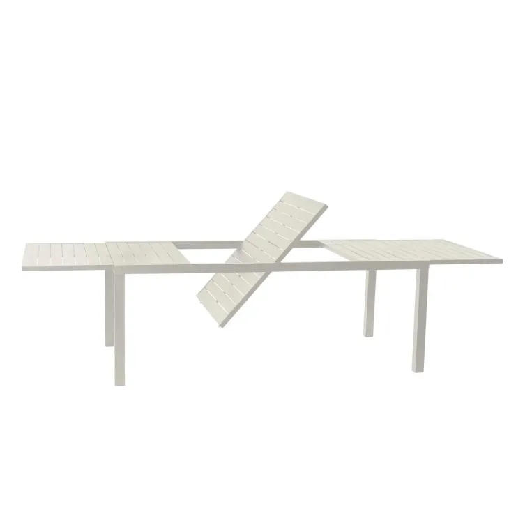 Set tavolo da giardino allungabile 200/300cm bianco + 4 sedie con braccioli tondi bianco Brezza