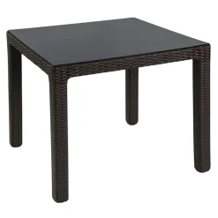 Set tavolo da giardino esterno dehors 90x90cm + 4 sedie effetto rattan marrone Solas