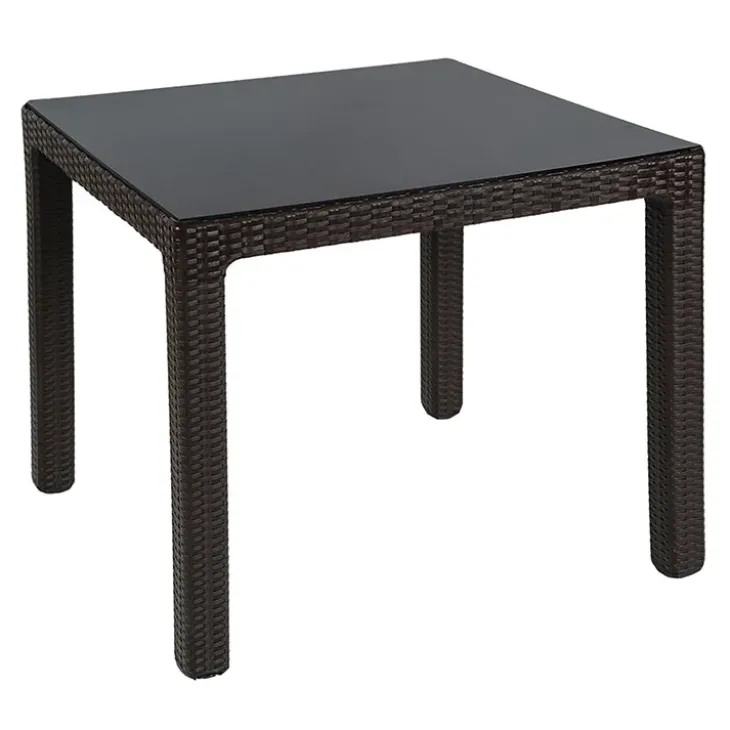 Set tavolo da giardino esterno dehors 90x90cm + 4 sedie effetto rattan marrone Solas