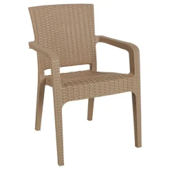 Set tavolo da giardino esterno bar dehors 150x90cm + 6 sedie con braccioli effetto rattan tortora Bora