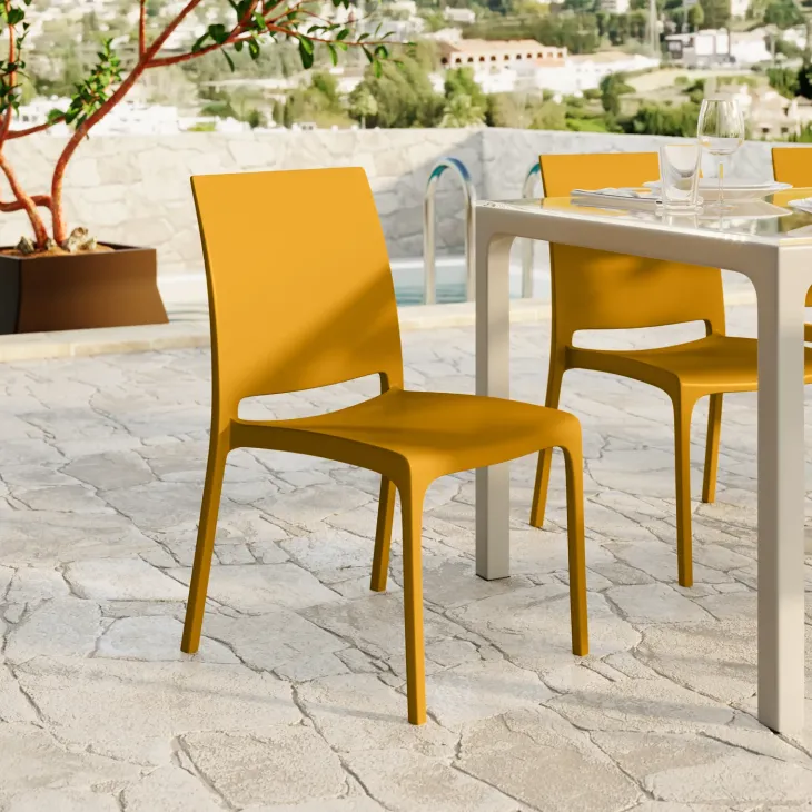 Set tavolo da giardino esterno dehors 150x90 cm antracite + 4 sedie giallo senape Coral