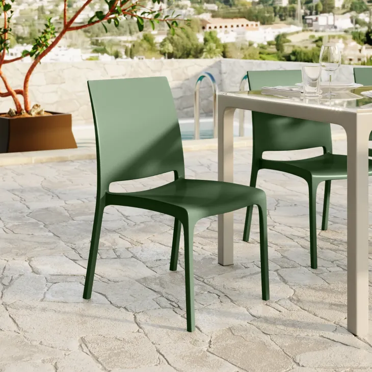 Set tavolo da giardino esterno dehors 150x90 cm antracite + 4 sedie verde Coral
