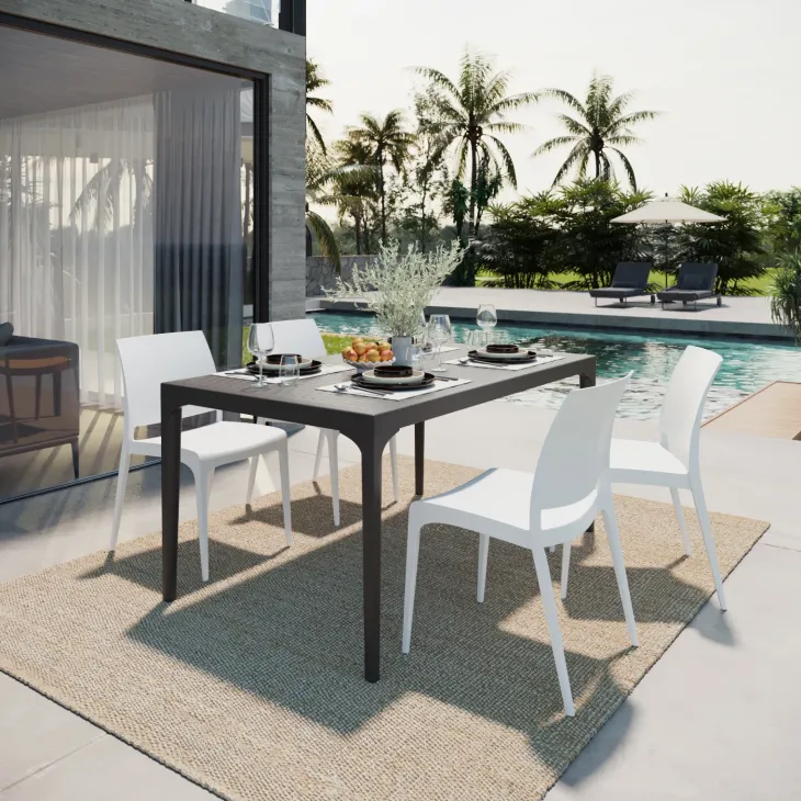 Set tavolo da giardino esterno dehors 150x90 cm antracite + 4 sedie bianco Coral