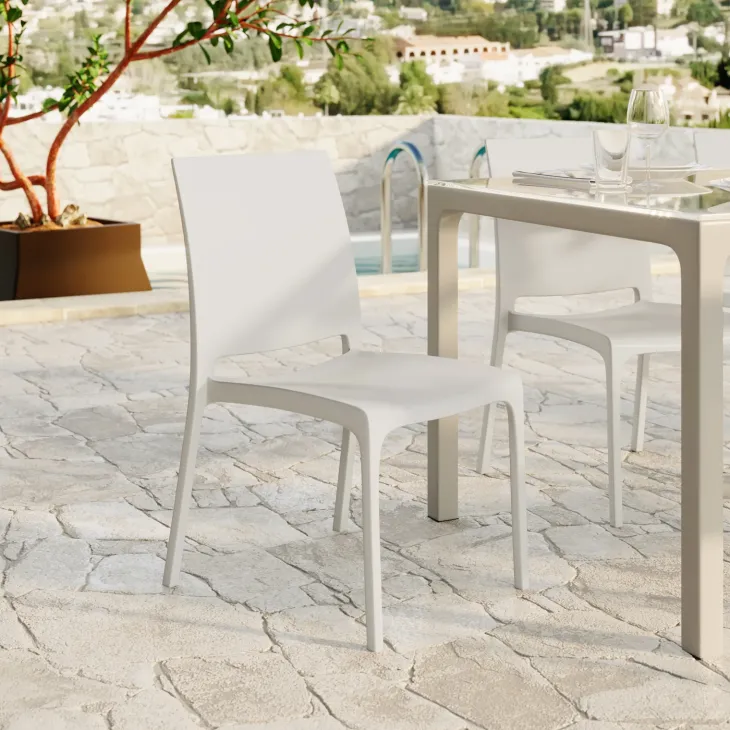 Set tavolo da giardino esterno dehors 150x90 cm antracite + 4 sedie bianco Coral