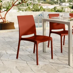 Set tavolo da giardino esterno dehors 150x90 cm antracite + 4 sedie rosso mattone Coral