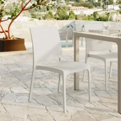 Set tavolo da giardino esterno dehors con vetro 150x90 cm bianco + 6 sedie bianco Ivy