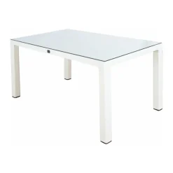 Set tavolo da giardino esterno dehors con vetro 150x90 cm bianco + 6 sedie grigio tortora Ivy